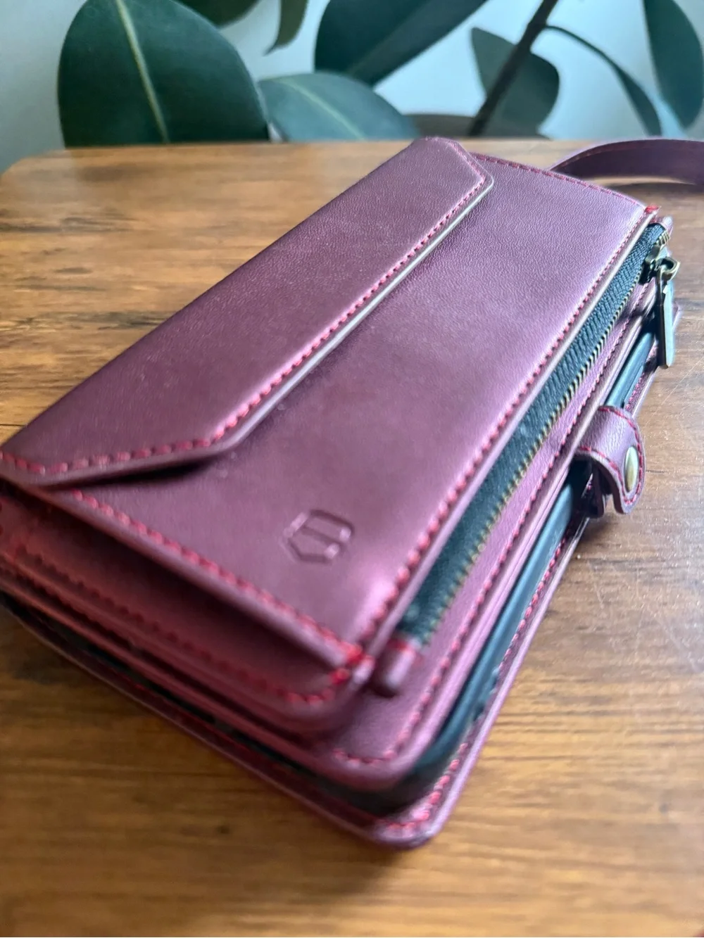 Shagwear Burgundy Crossbody Phone Wallet Case with Card Slots & strap